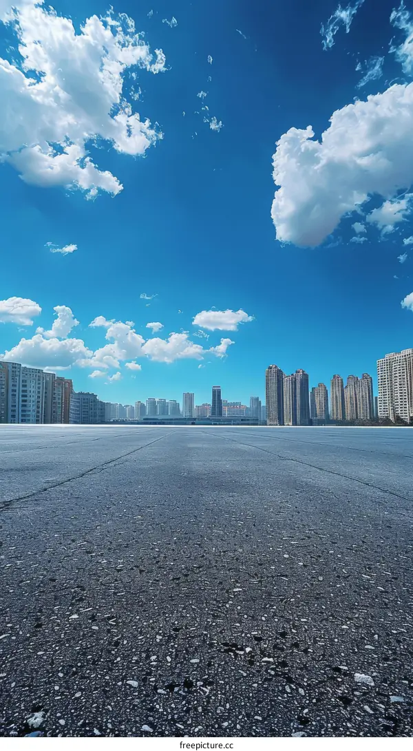 Modern City Square with Blue Sky and Buildings
