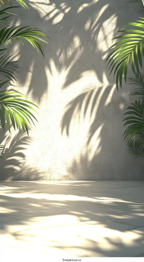 Elegant Tropical Shadow Play on a Light Beige Wall