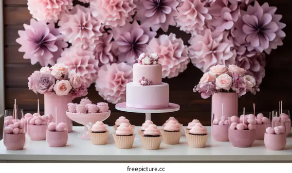 Pink Floral Themed Birthday Party Dessert Table
