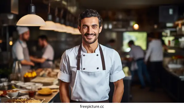 Confident male chef standing in a commercial kitchen