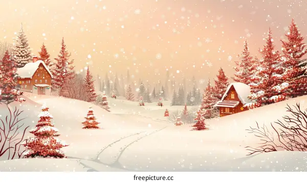 Snowy Cabin in a Winter Landscape