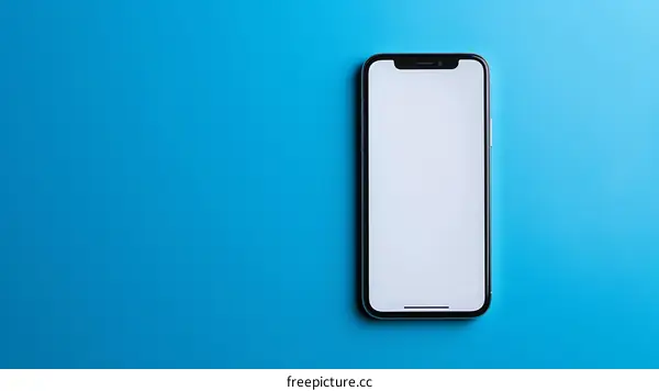 Smartphone with Blank Screen on Blue Background