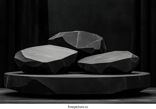 Abstract Black Stone Display Platform