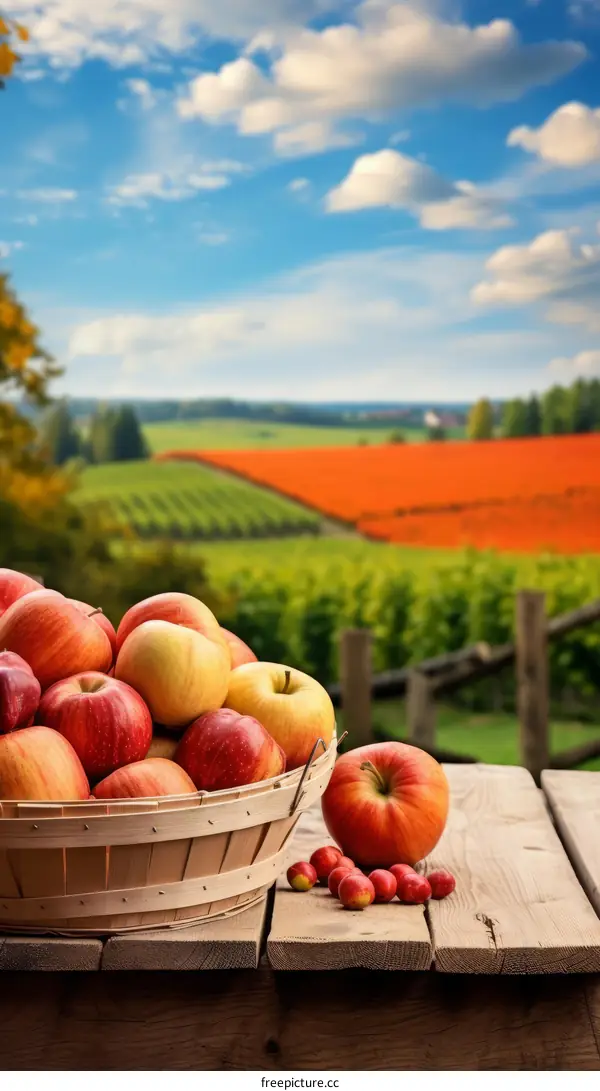 Apple Basket with Flowers in the Background