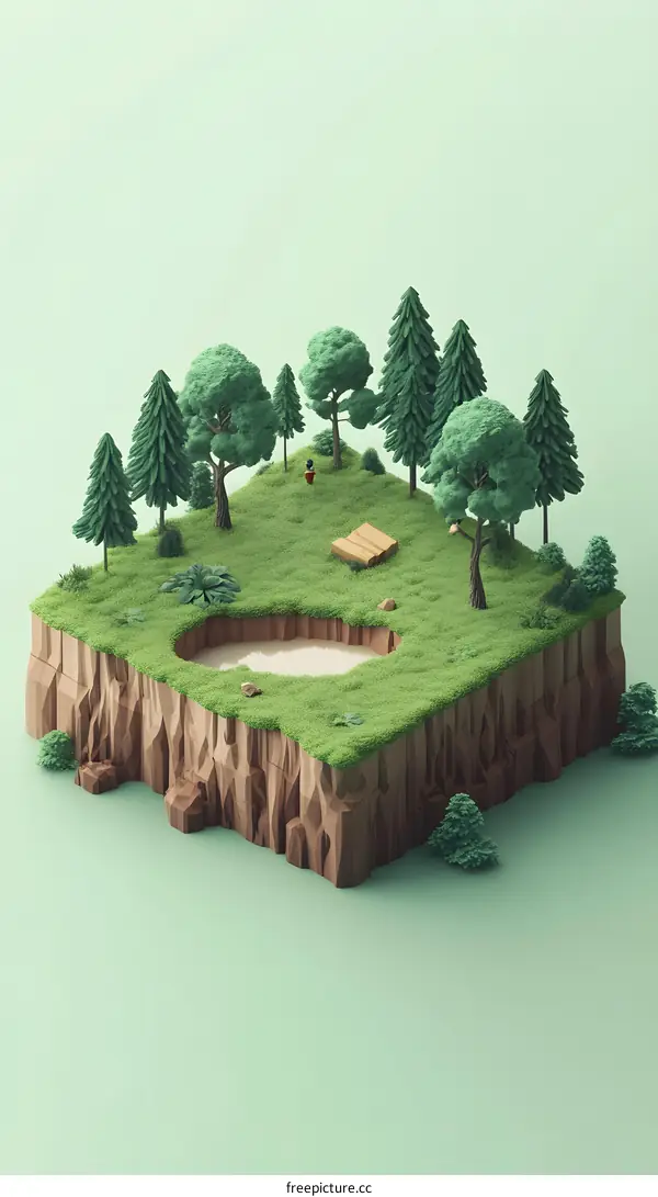 Low Poly Illustration of a Green Island