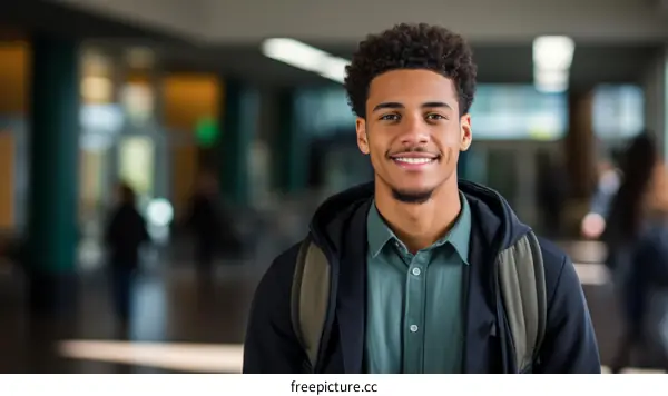 Smiling African American college student on campus