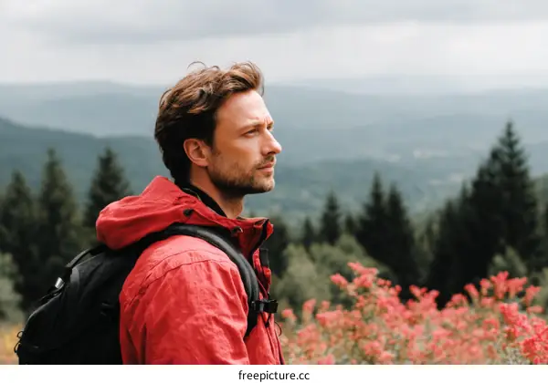 Man Hiking in the Mountains Profile View
