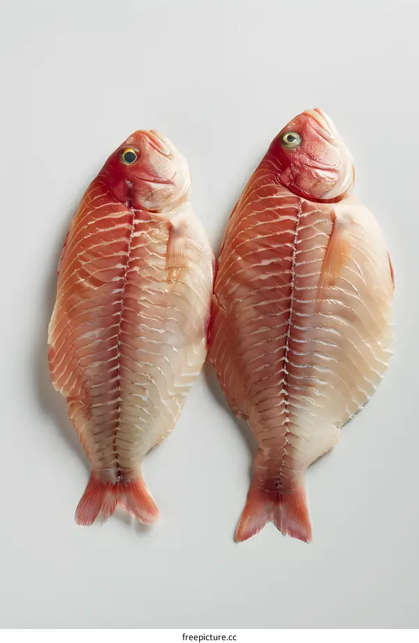 Two red snappers on a white background