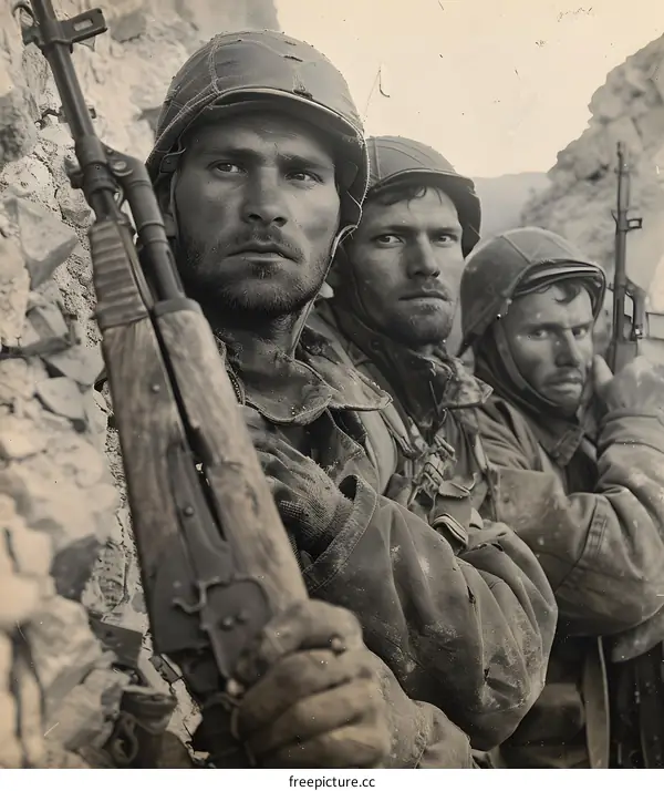 Three Soldiers in Combat