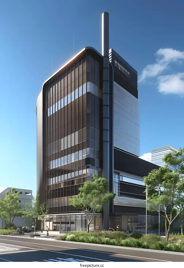 Modern Architectural Design of a Tall Building with Glass Windows
