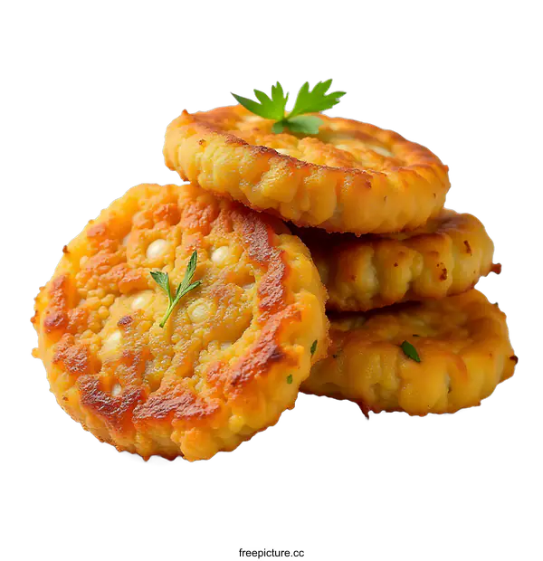 [Transparent Background PNG]Crispy Fried Potato Fritters with Parsley Garnish
