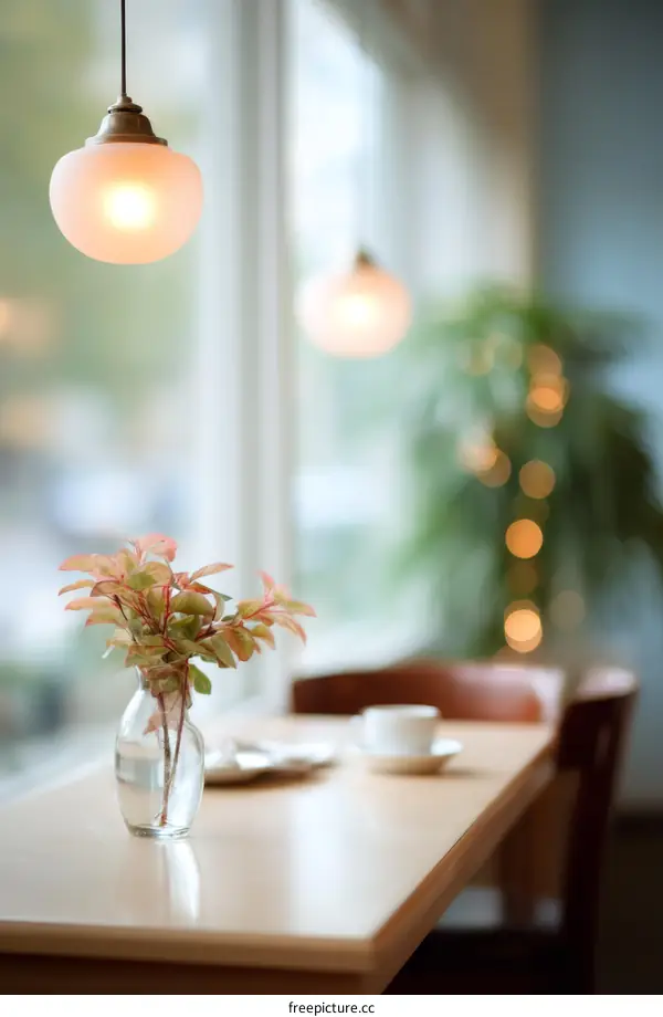 Cozy Cafe Interior with Warm Lighting