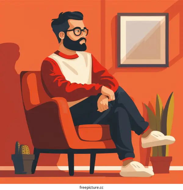 A man is sitting on a couch in a room