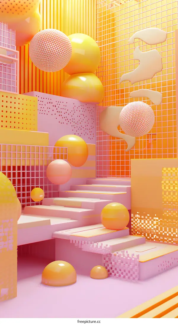 Abstract 3D  Geometric Shapes Background with Pink and Yellow Colors