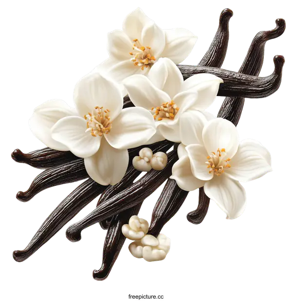 [Transparent Background PNG]Vanilla Pods and Flowers Arrangement