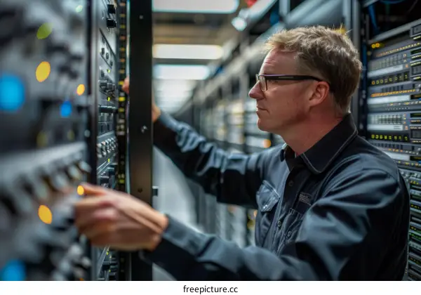 A technician in a server room