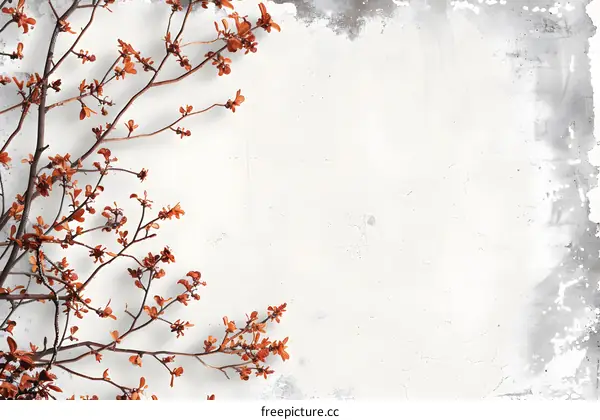 Simple Floral Branch on White Wall Background