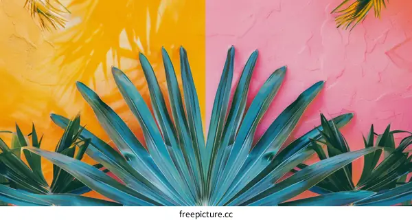 Blue and Green Palm Leaves Backdrop