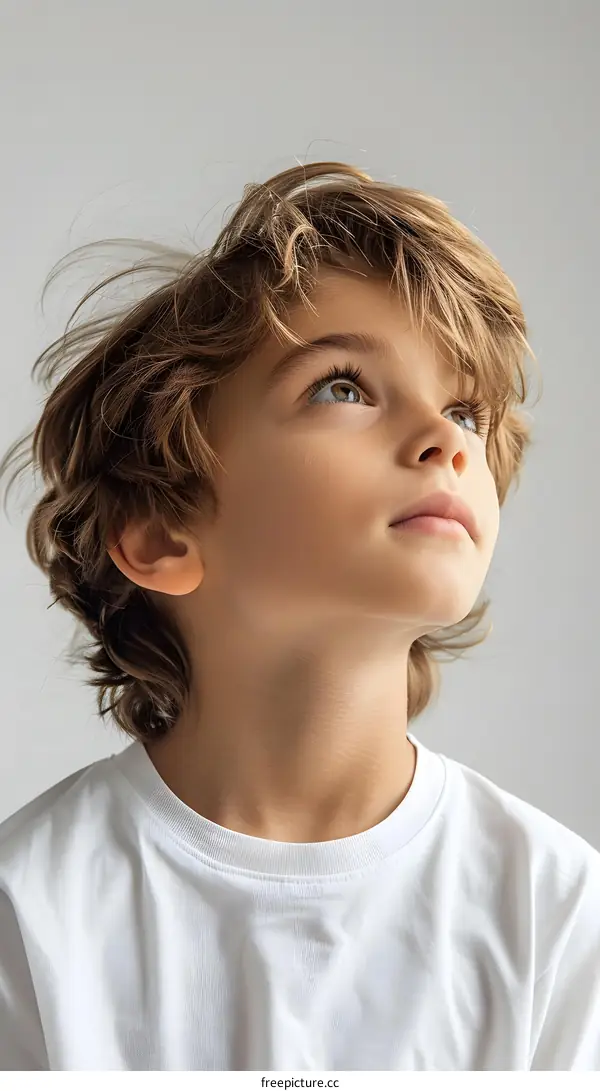 Portrait of a boy with brown hair and green eyes