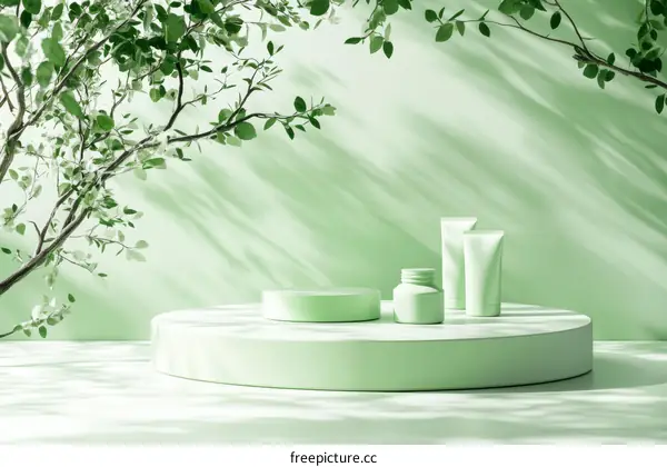 Green Aesthetic Product Display with Botanical Elements