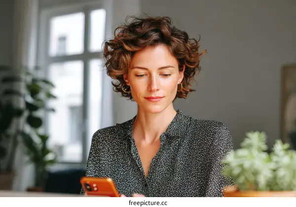 Woman using smart phone indoor casual