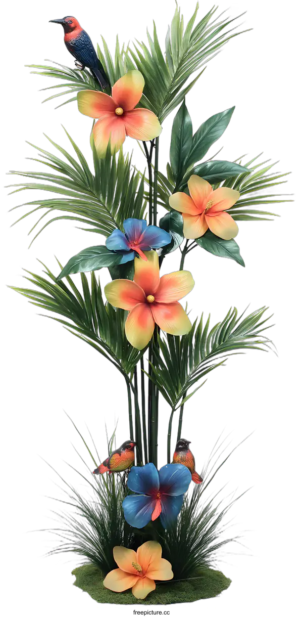 [Transparent Background PNG]Tropical Flower Arrangement With Birds