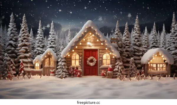 A Cozy Cabin in a Snowy Forest
