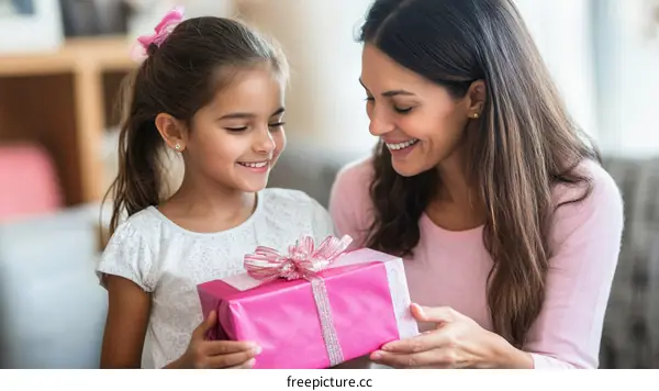 Mother and Daughter Sharing a Gift