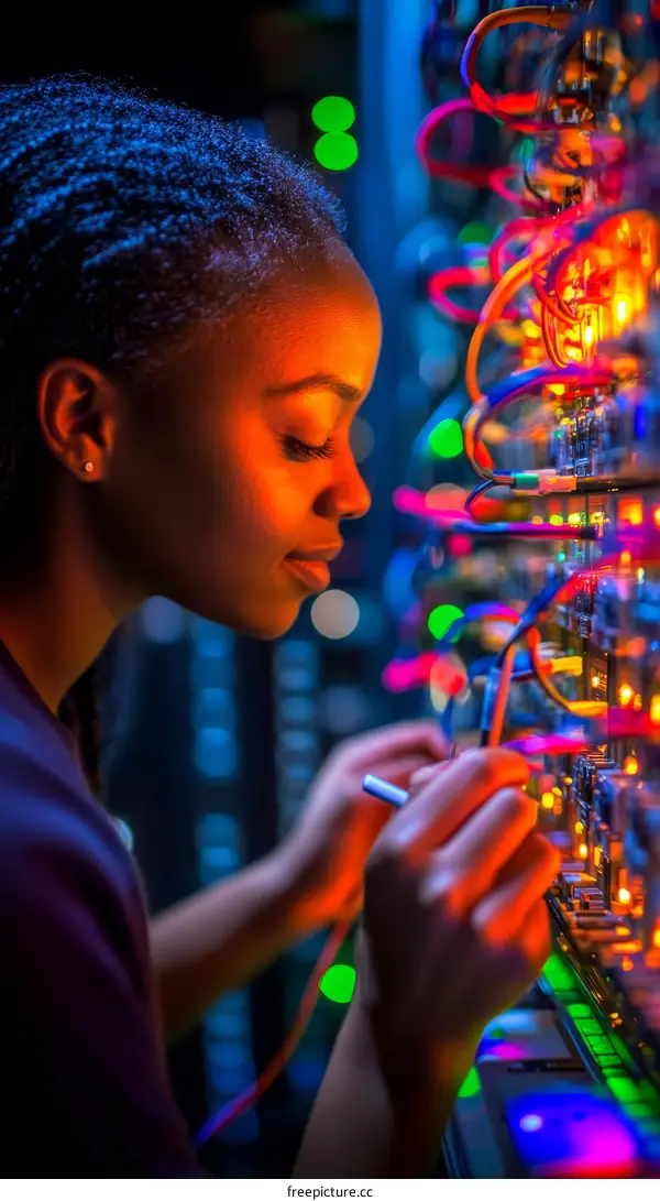 African Woman Technician Working on Server Hardware