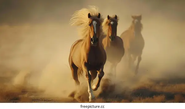 Three Horses Running in the Desert