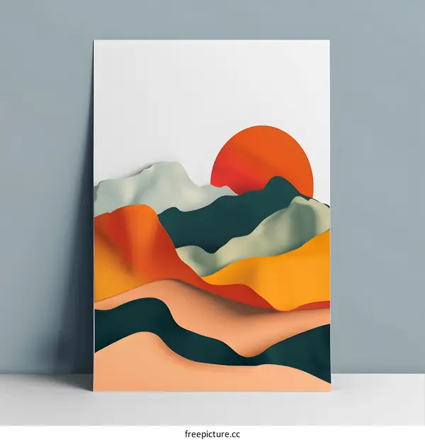 Abstract Mountain Landscape with Sunset