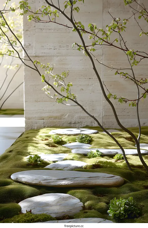 Zen Garden with Moss and Stepping Stones