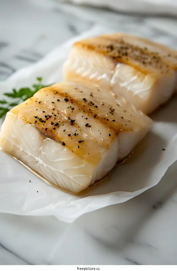 Grilled Cod Fillets on Parchment Paper