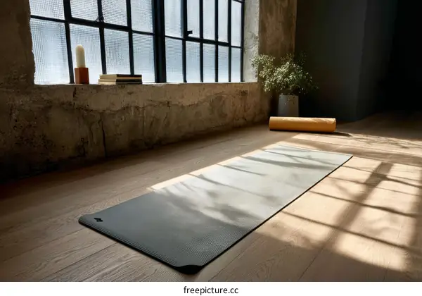 Empty Yoga Studio with Mat and Roller