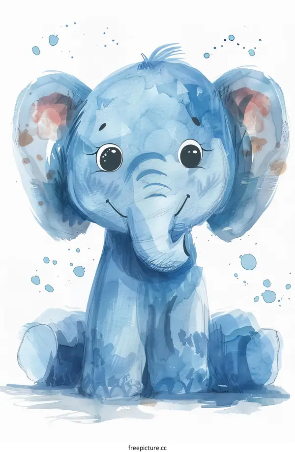 Adorable Blue Elephant Watercolor Illustration