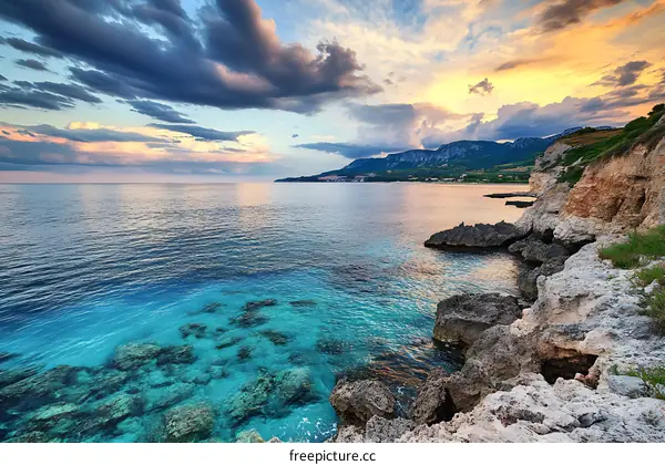 Beautiful Coastal Sunset Over Rocky Cliffs