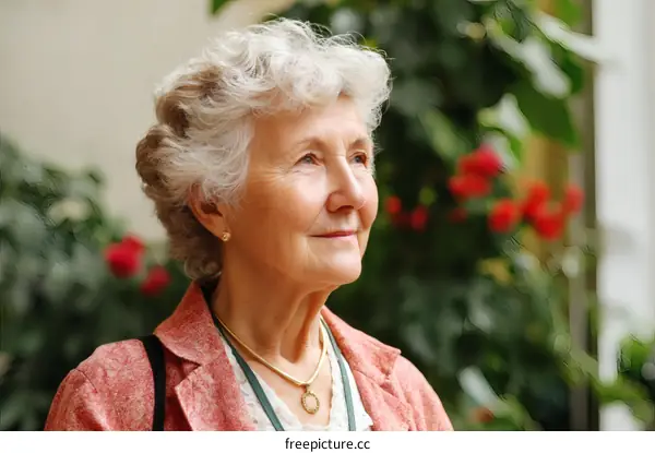 Senior Woman Contemplative Portrait in Greenhouse