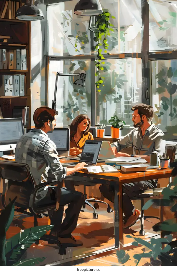 Three People Working Together In Office Setting