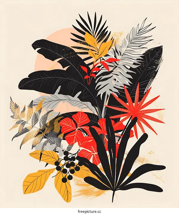 Tropical Leaves Abstract Art Illustration