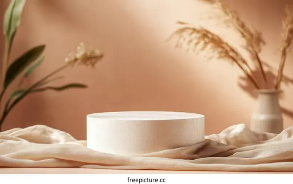 Empty White Display Podium with Natural Elements