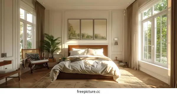 Bright & Airy Master Bedroom with Verdant Touches