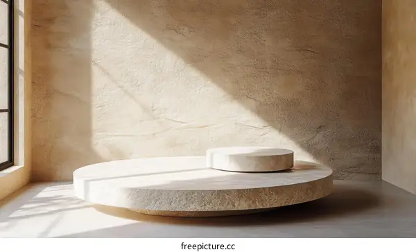 Beige Minimalist Display Platform with Natural Light