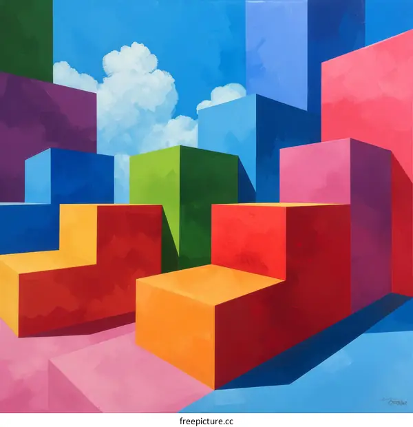 Abstract Geometric 3D Shapes Painting