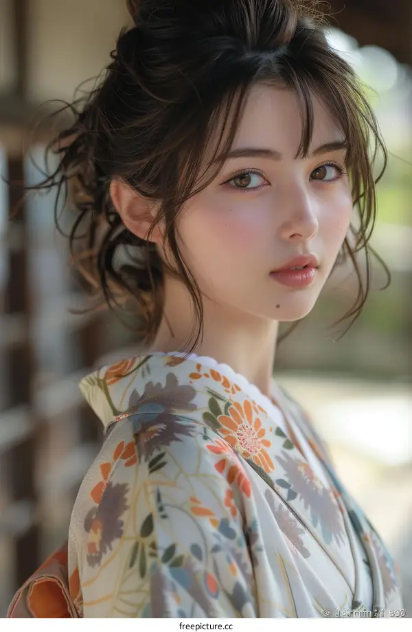 Beautiful Asian Woman in Traditional Japanese Kimono