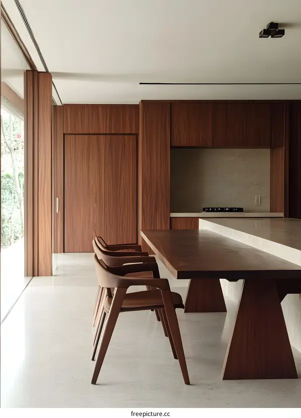 Modern Kitchen Interior Design With Wooden Table And Chairs