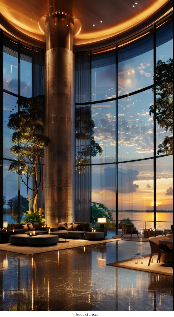 Modern Luxury Hotel Lobby with Panoramic Views
