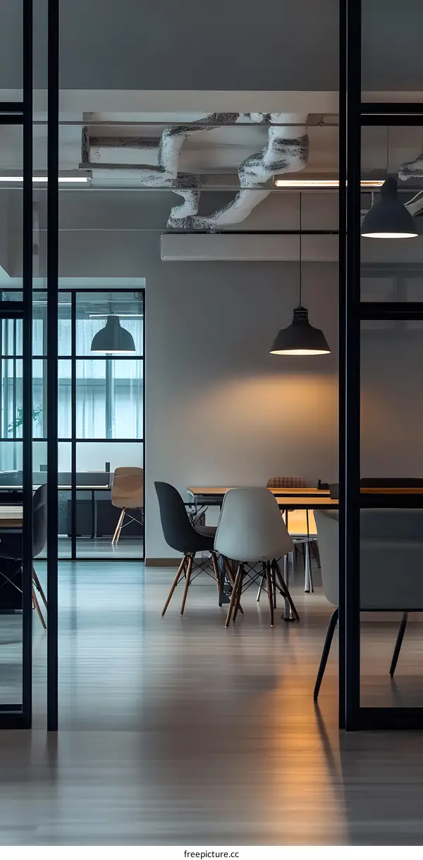 Modern Office Interior Design With Minimalist Decor And Warm Lighting
