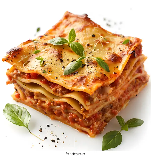 A delicious lasagna with basil