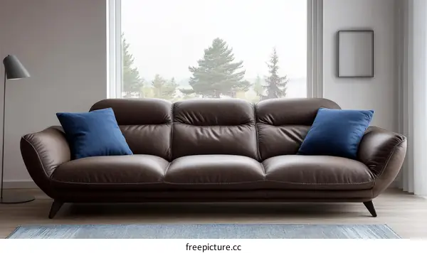 Modern Brown Leather Sofa in a Modern Living Room