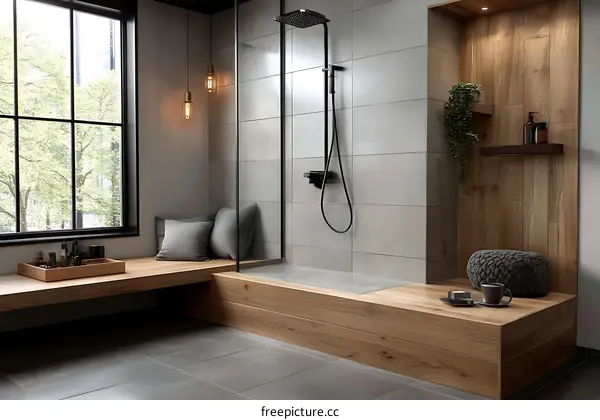 Modern Minimalist Bathroom with Natural Wood Accents